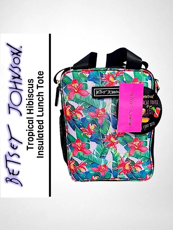 Betsey Johnson Tropical Hibiscus Lunch Tote Pink And Green Insulated - Picture 6 of 6